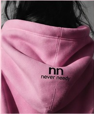 Never Needy pink hoodie detail